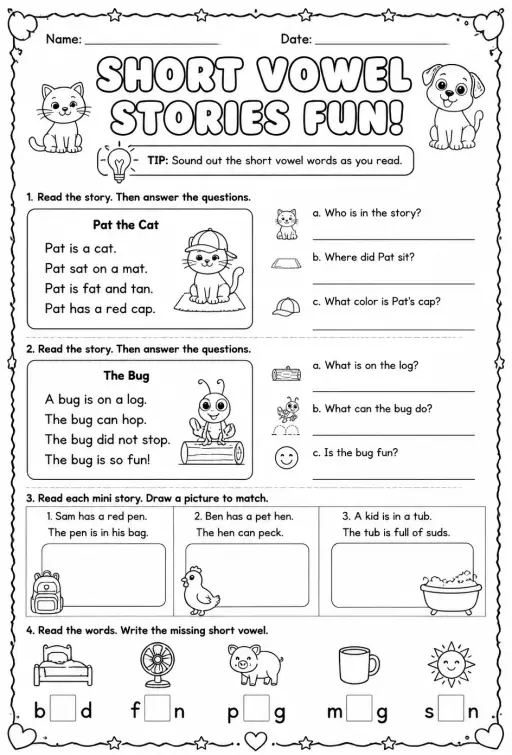 Read short vowel stories