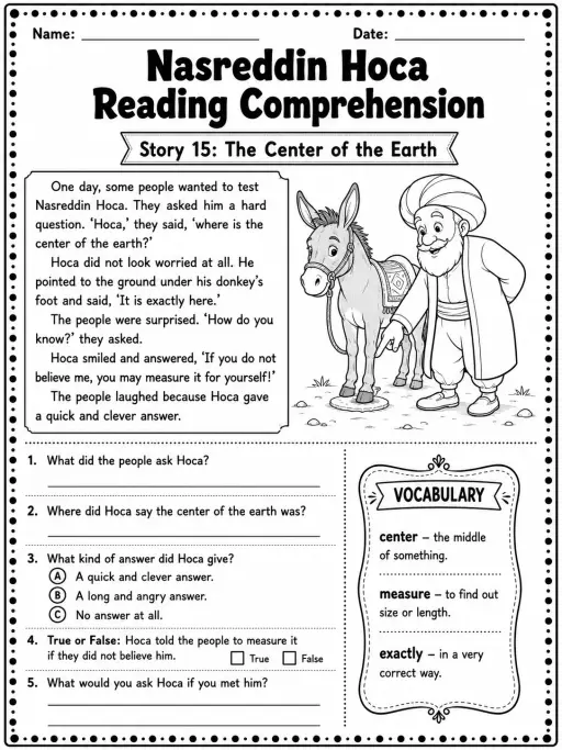 Nasreddin Hoca Reading Comprehension: The Center of the Earth