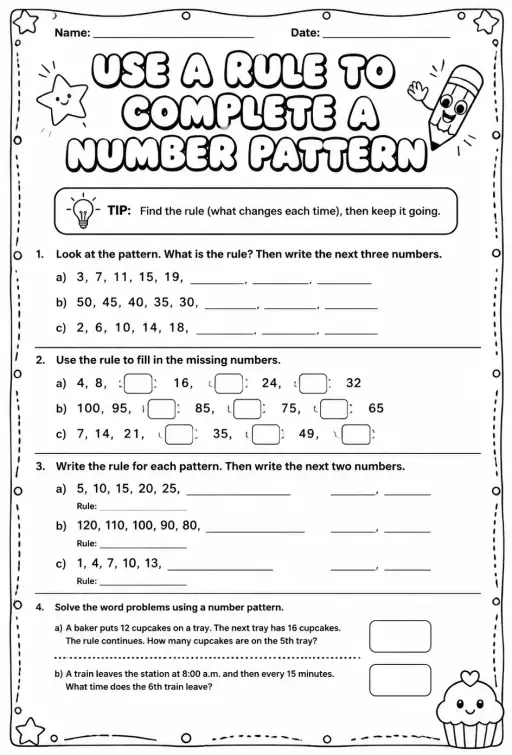 Use a rule to complete a number pattern
