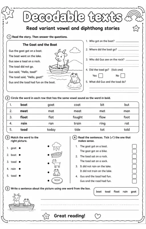 Read variant vowel and diphthong stories