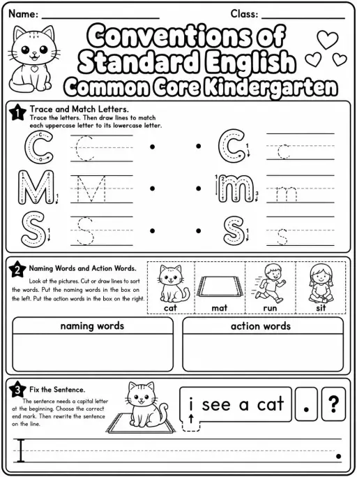 Conventions of Standard English Common Core Kindergarten