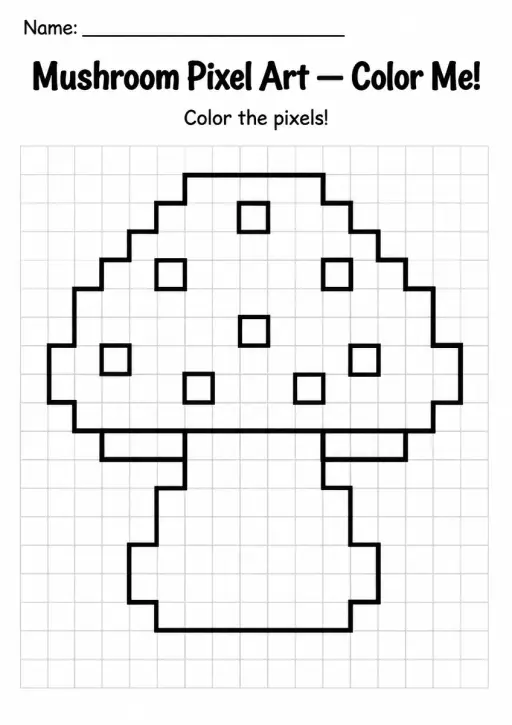 Mushroom Pixel Art Coloring Page