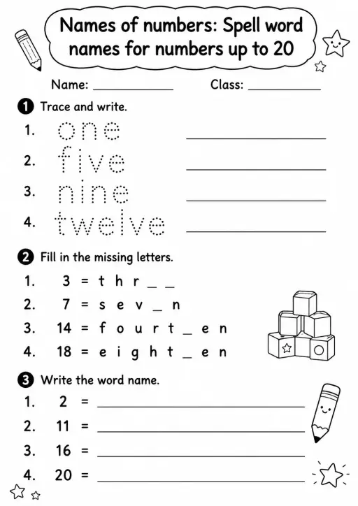 Grade 2 Names Of Numbers Math Worksheet Pack