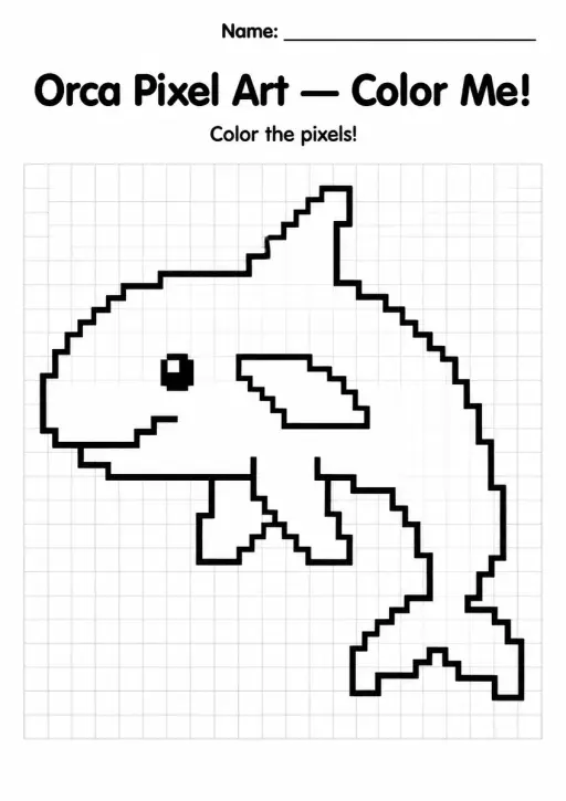 Orca Pixel Art Coloring Page