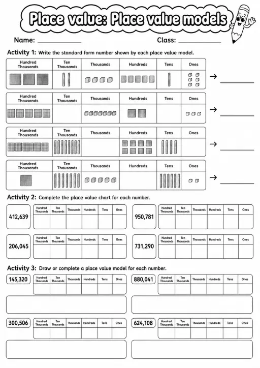 Grade 4 Place Value Math Worksheet Pack