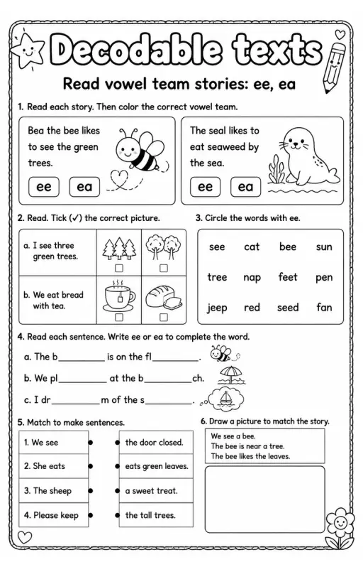 Read vowel team stories: ee, ea