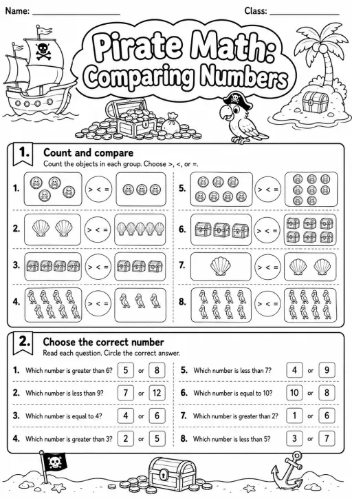 Pirate Math: Word Problems Worksheet