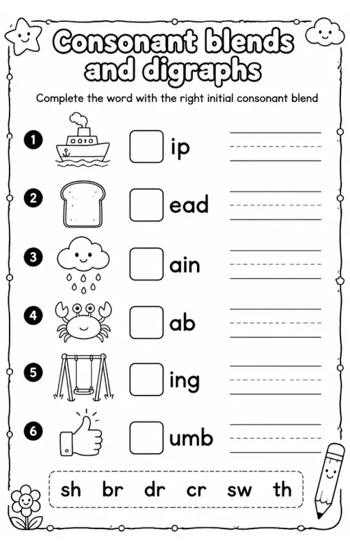 Complete the word with the right initial consonant blend