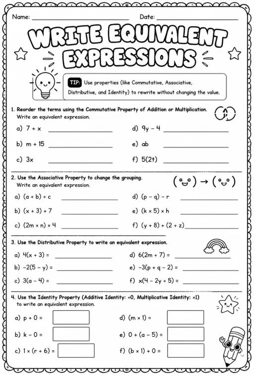 Write equivalent expressions using properties