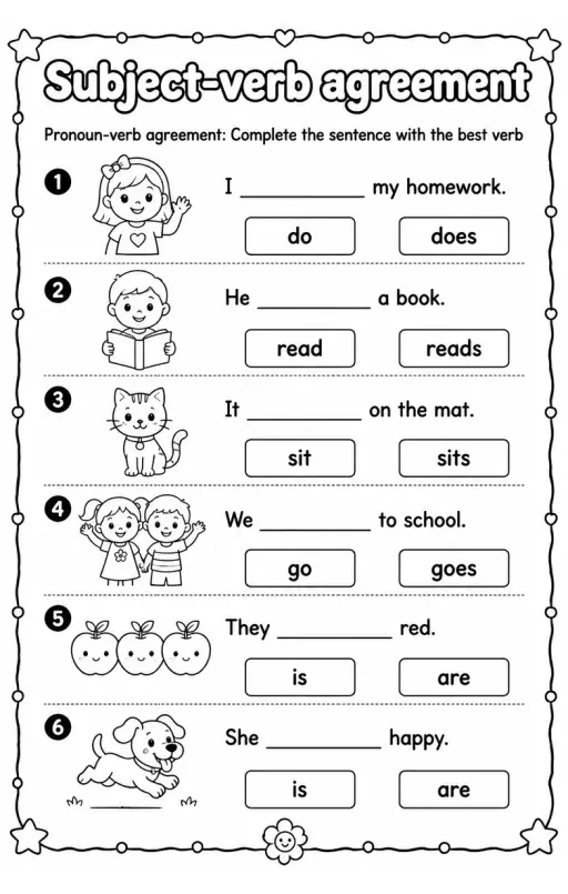 Pronoun-verb agreement: Complete the sentence with the best verb