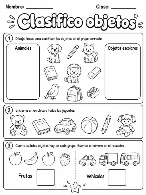 2.º grado - repaso mixto: clasificación, colores y tamaños - Paquete de fichas - Conjunto 2