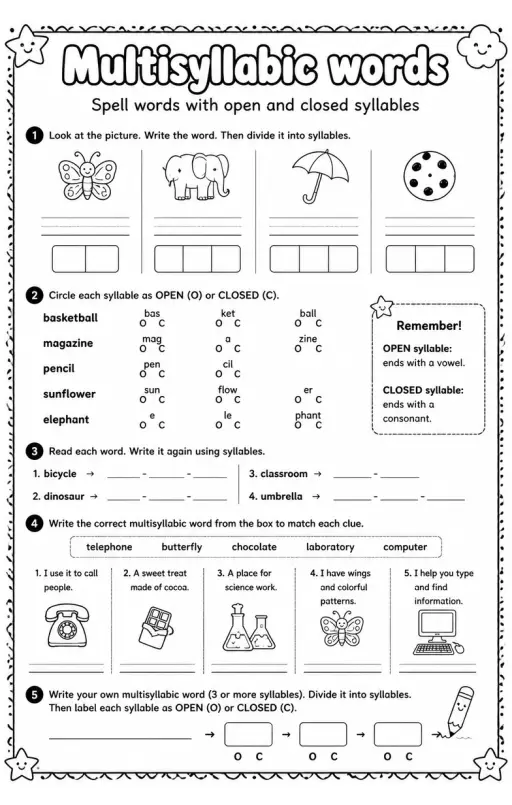 Spell words with open and closed syllables