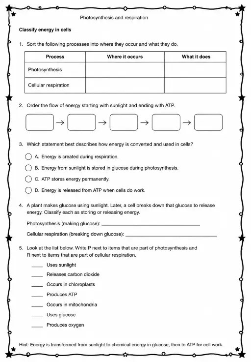 Classify energy in cells