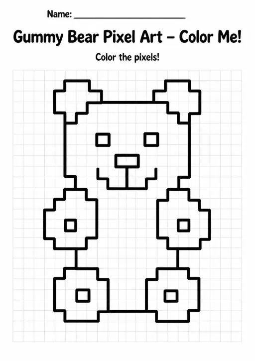 Gummy Bear Pixel Art Coloring Page