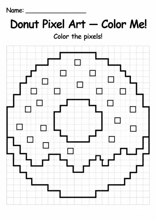 Donut Pixel Art Coloring Page