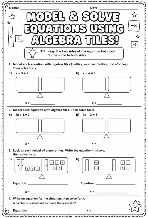 Model and solve equations using algebra tiles