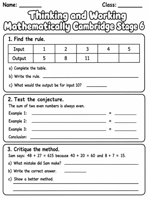 Thinking and Working Mathematically Cambridge Stage 6