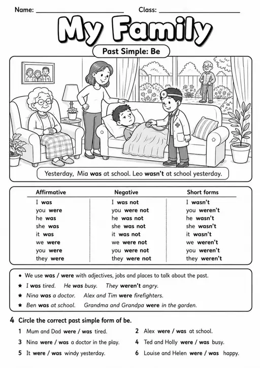 Past Simple Be: My Family 2 | Grades 3-4 Grammar Worksheet
