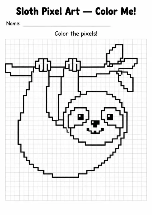 Sloth Pixel Art Coloring Page