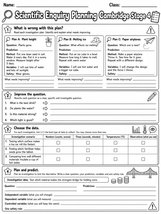 Scientific Enquiry Planning Cambridge Stage 4