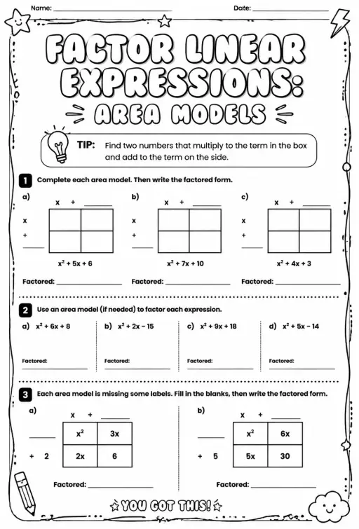 Factor linear expressions: area models
