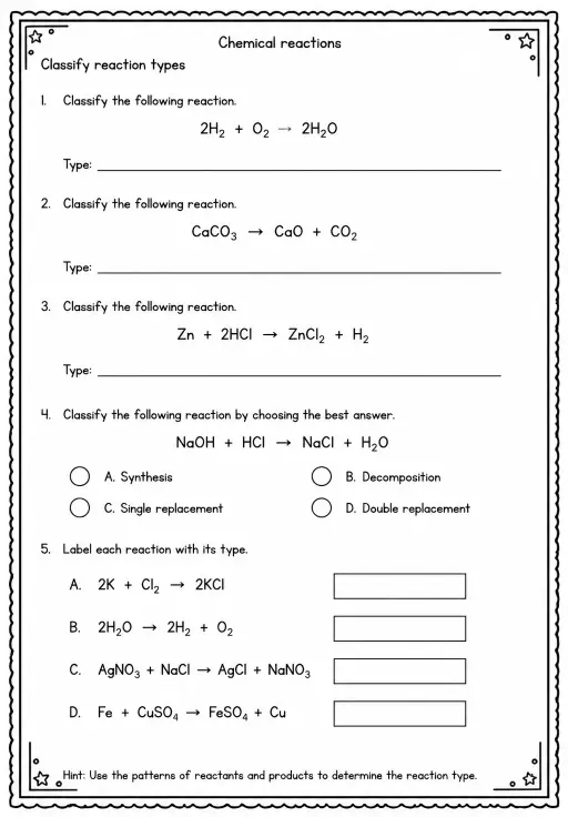 Classify reaction types