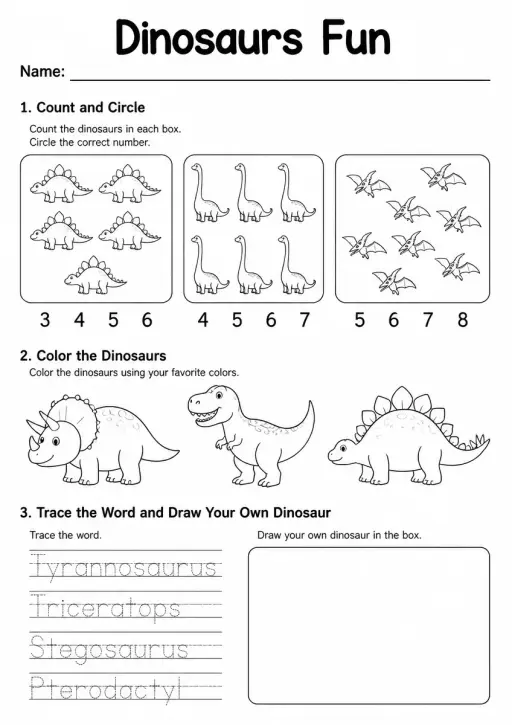 Dinosaurs Worksheet — Grade 3
