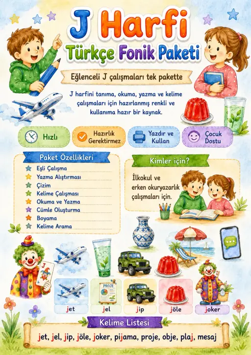 Turkish Letter J Phonics Worksheets Pack