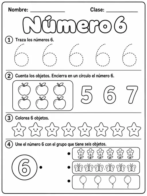 Kindergarten - números del 6 al 10 - Paquete de fichas