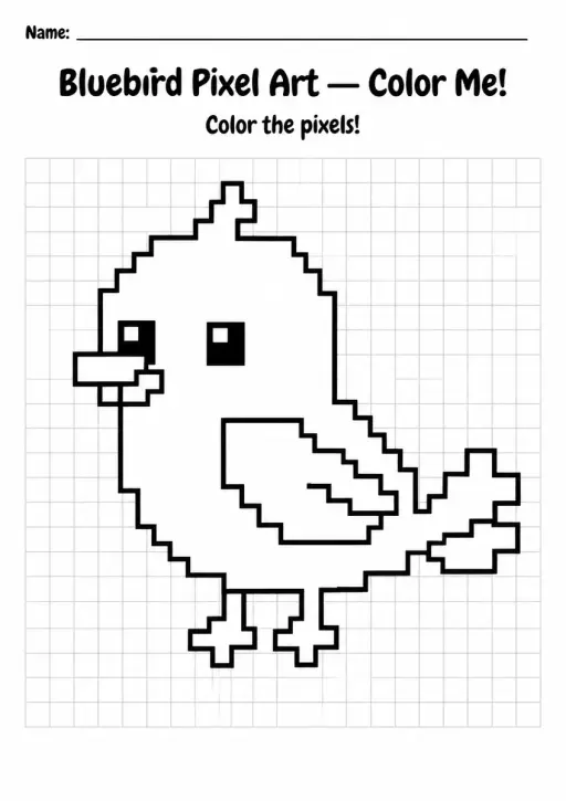Bluebird Pixel Art Coloring Page