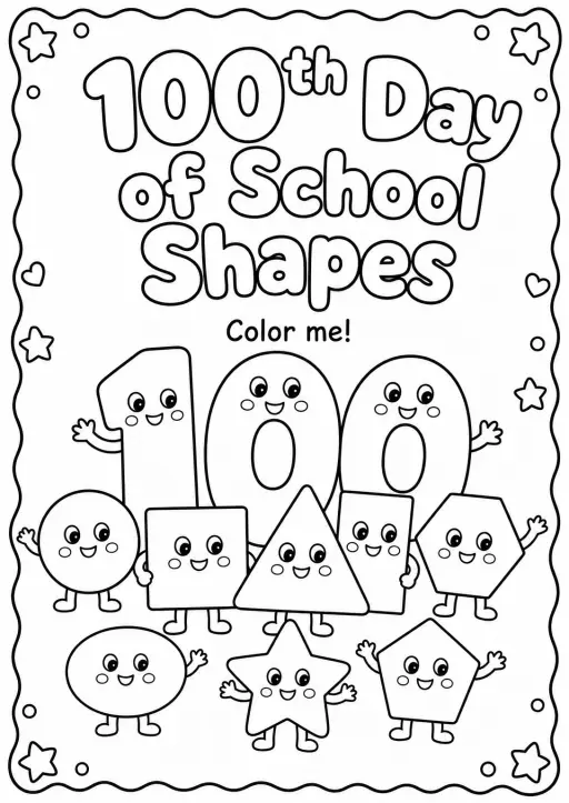 100th Day of School Shapes Coloring Page