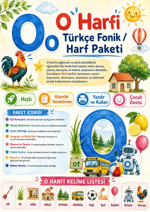 Turkish Letter O Phonics Worksheets Pack