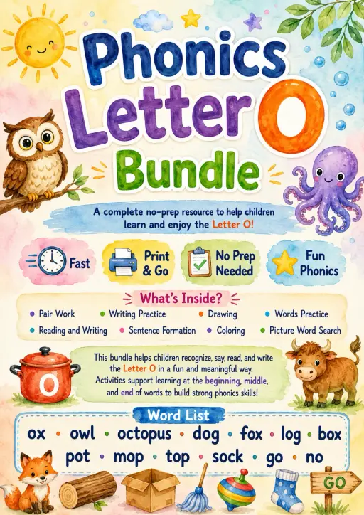 Letter O Phonics Worksheets Pack