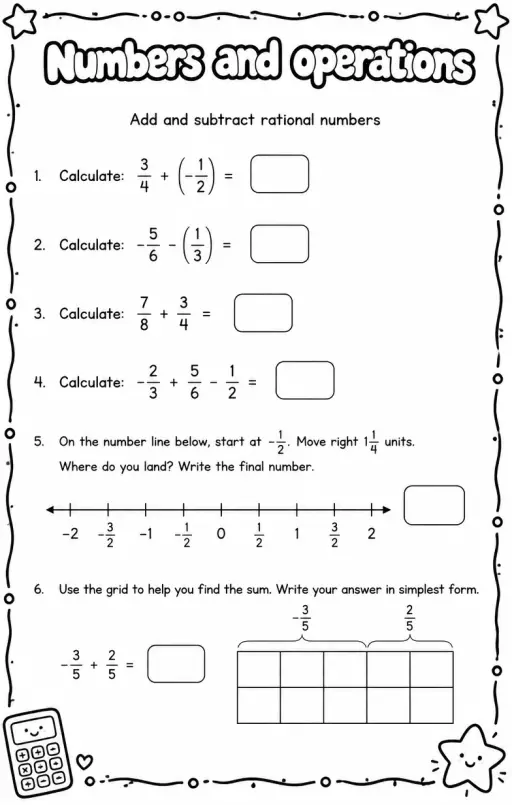 Add and subtract rational numbers
