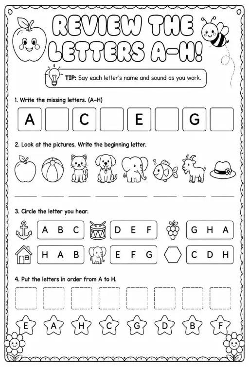 Review the letters A–H