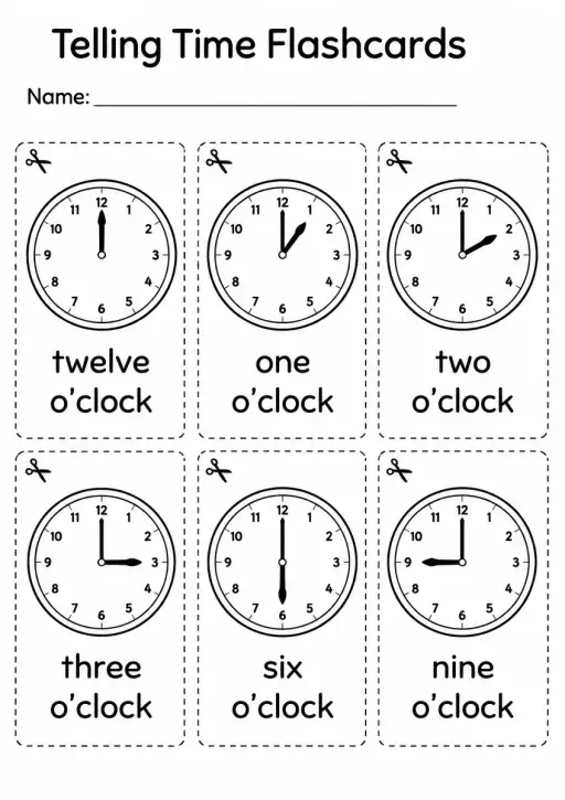 Telling Time Flashcards — Kindergarten
