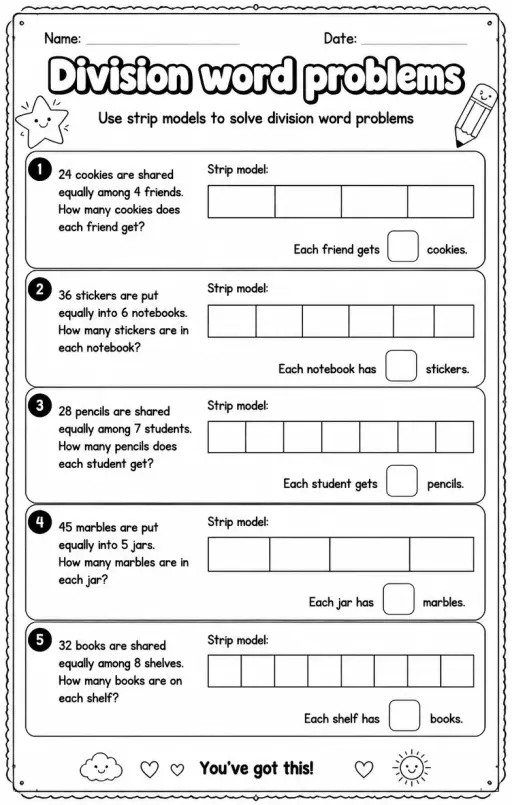 Use strip models to solve division word problems