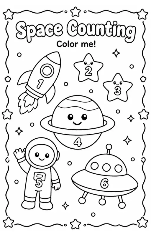 Space Counting Coloring Page