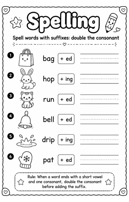 Spell words with suffixes: double the consonant