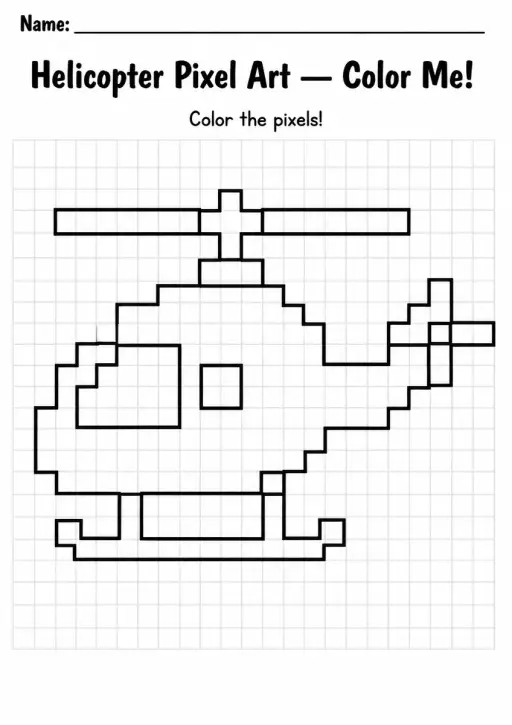 Helicopter Pixel Art Coloring Page