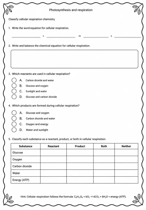 Classify cellular respiration chemistry