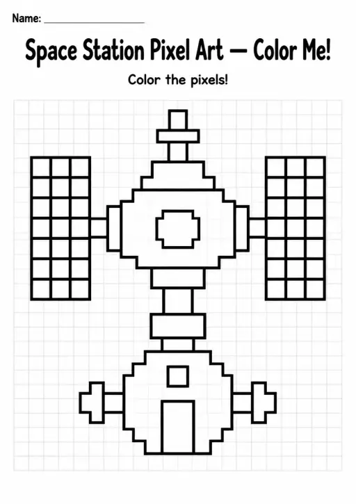 Space Station Pixel Art Coloring Page
