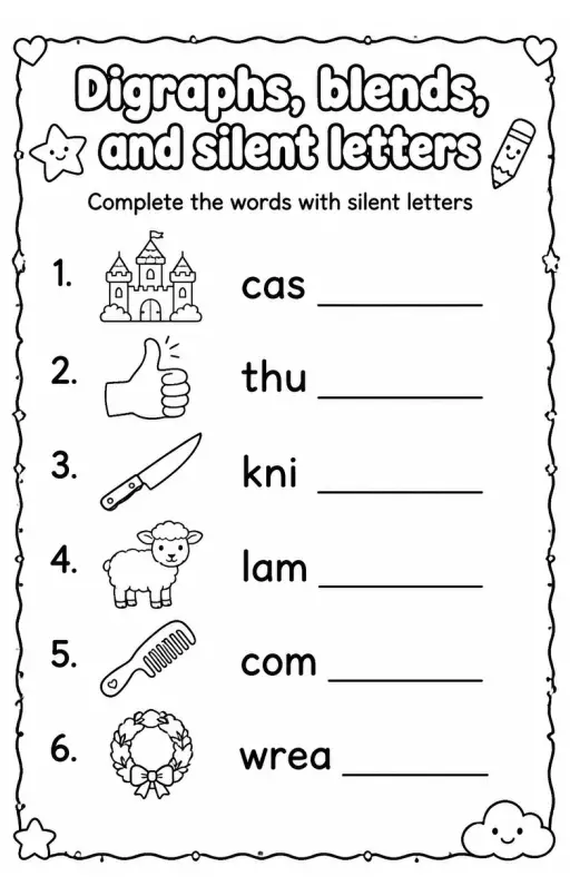 Complete the words with silent letters