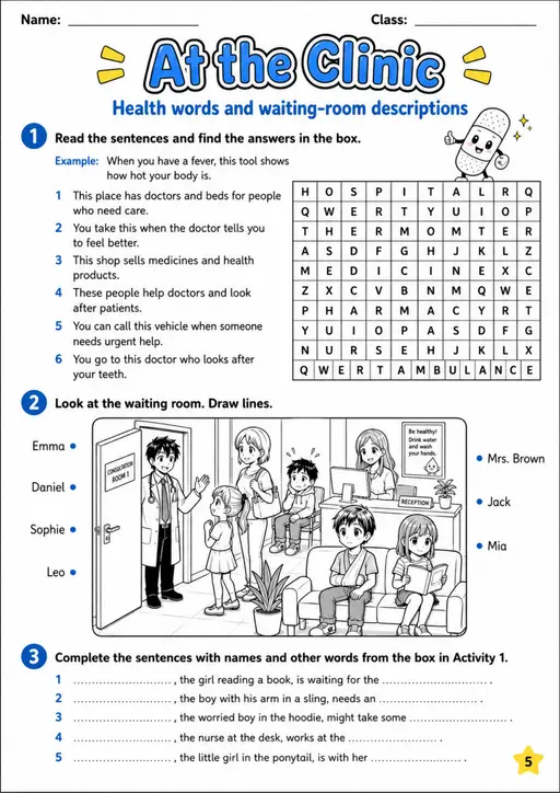 Cambridge Flyers - At the Clinic | Free Worksheet