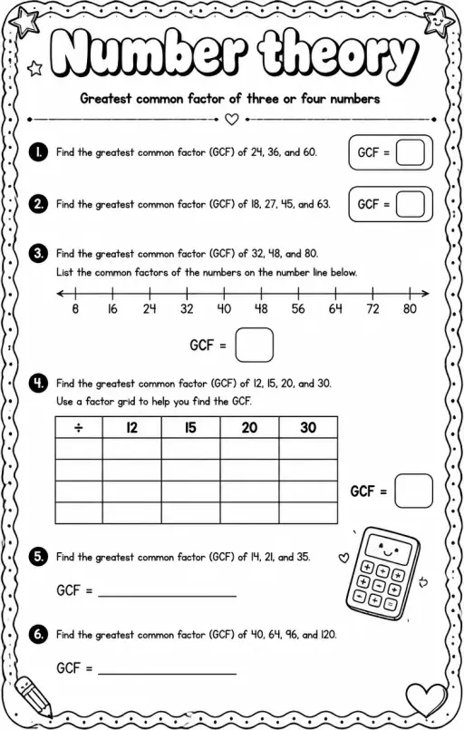 Greatest common factor of three or four numbers