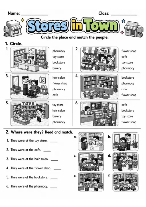 Places and Past Be | Grade 2 Vocabulary Worksheet