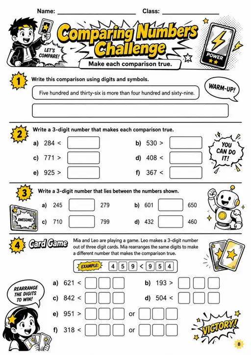 Comparing Numbers Challenge - Grade 3 Math Worksheet