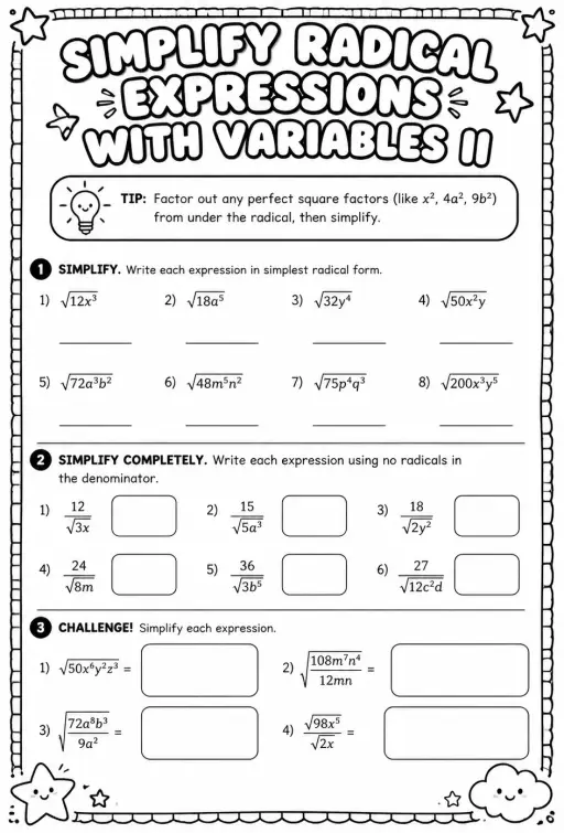 Simplify radical expressions with variables II