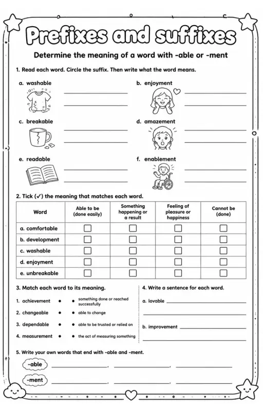 Determine the meaning of a word with -able or -ment