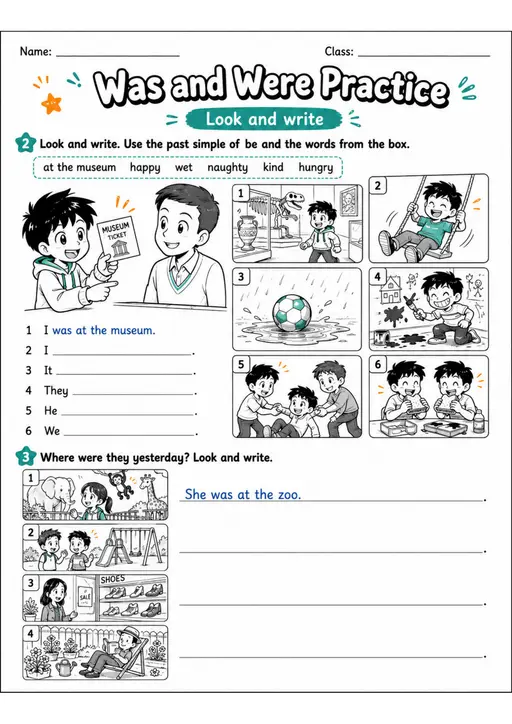 Was And Were Practice | Grades 2-3 Grammar Worksheet